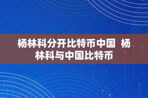 杨林科分开比特币中国  杨林科与中国比特币