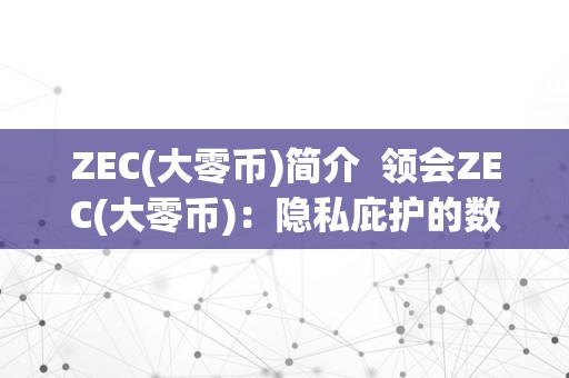 ZEC(大零币)简介  领会ZEC(大零币)：隐私庇护的数字货币