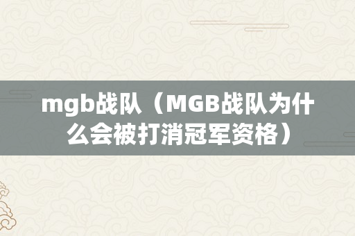 mgb战队（MGB战队为什么会被打消冠军资格）