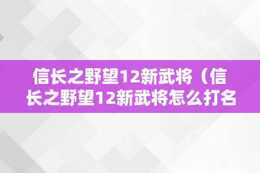 信长之野望12新武将（信长之野望12新武将怎么打名字）