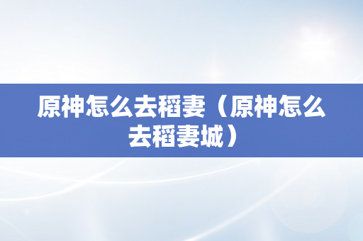 原神怎么去稻妻（原神怎么去稻妻城）