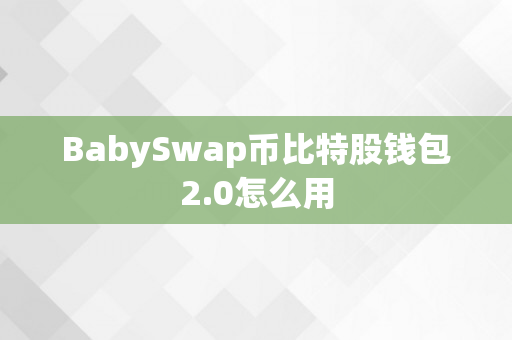 BabySwap币比特股钱包2.0怎么用