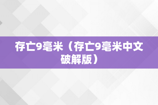 存亡9毫米（存亡9毫米中文破解版）